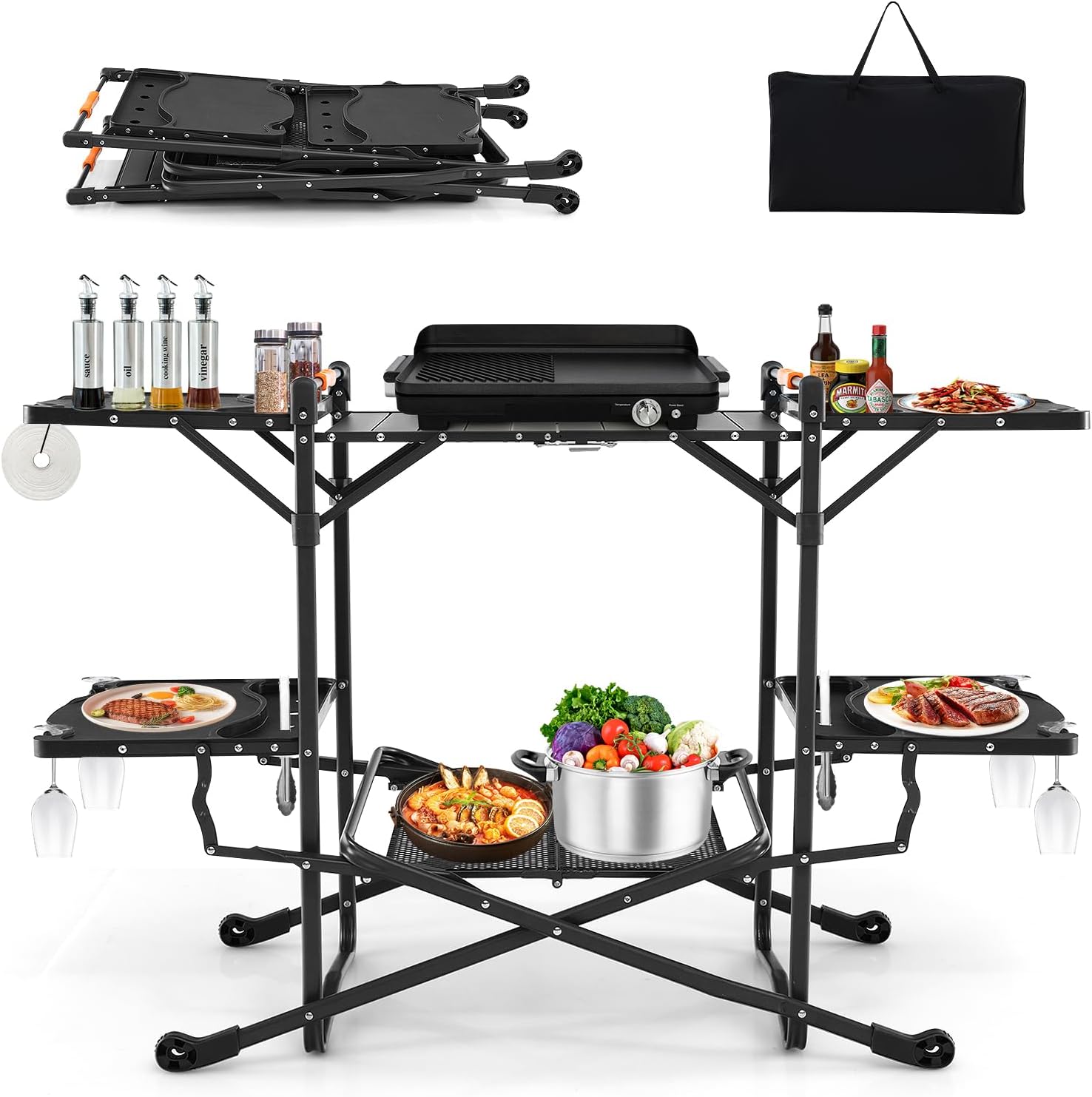 Outdoor Camping Kitchen Setup - Mesa de Cocina Plegable Portátil para