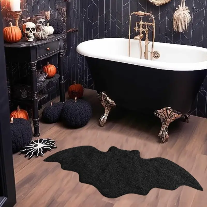 Outdoor Camping Kitchen Setup - Alfombra negra de murciélago de Halloween,