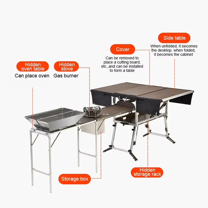 Outdoor Camping Kitchen Setup - Práctica Caja de Cocina para Acampar,