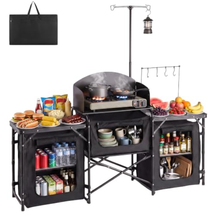 Outdoor Camping Kitchen Setup - Mesa Plegable para Acampar, Mesa Portátil