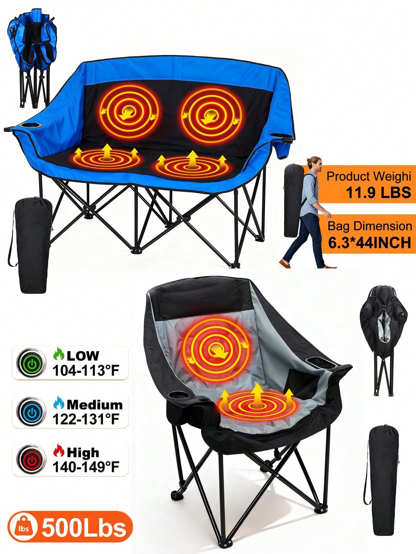 Silla de camping doble con cal - Outdoor Camping Loveseat reseña y precio