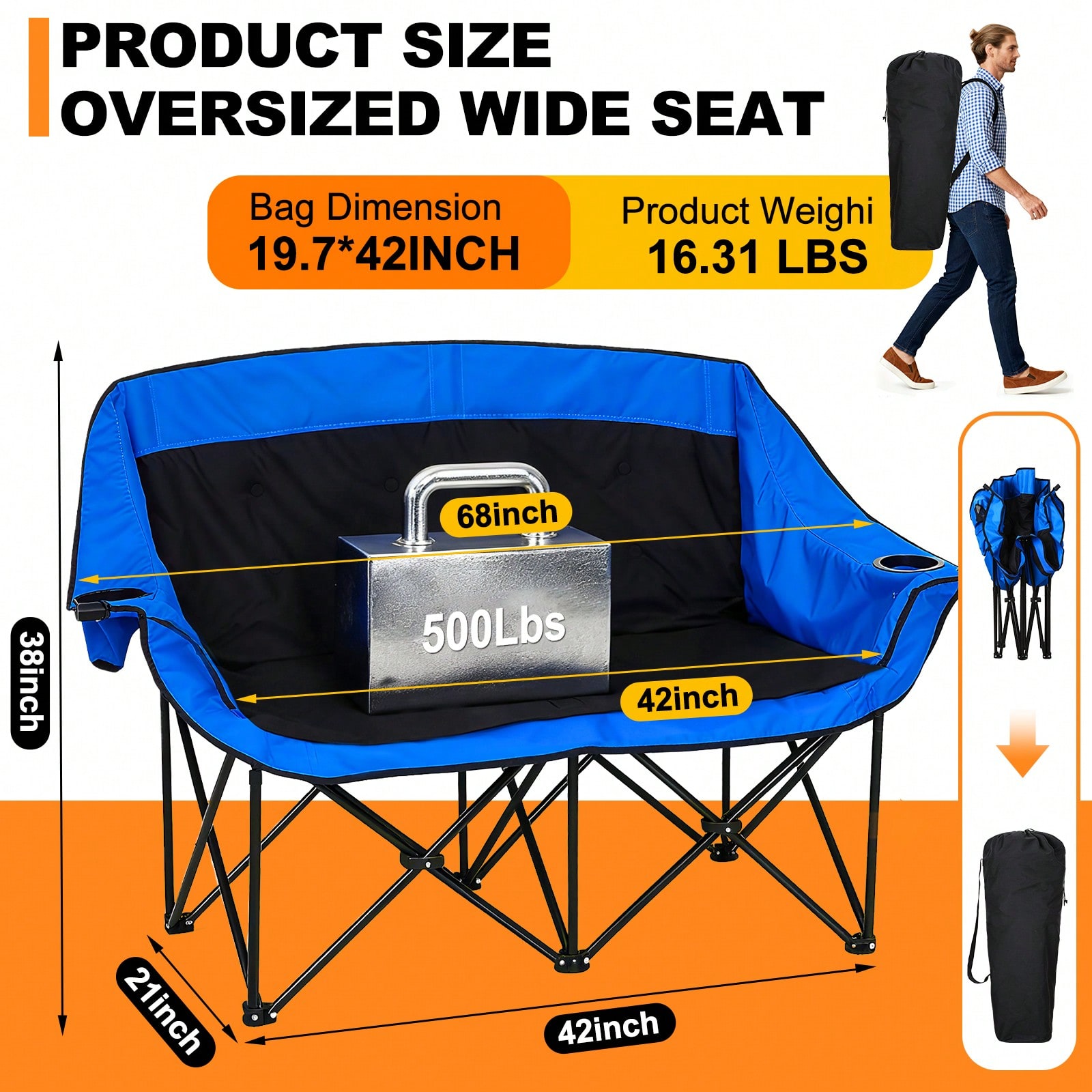 Silla de camping doble con cal - Outdoor Camping Loveseat reseña y precio