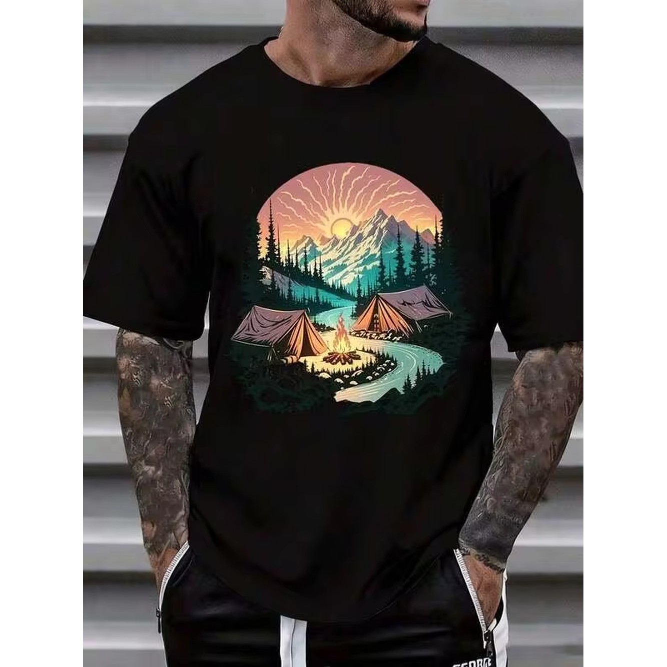 Camiseta gráfica con escena de - Outdoor Camping Adventures reseña y precio